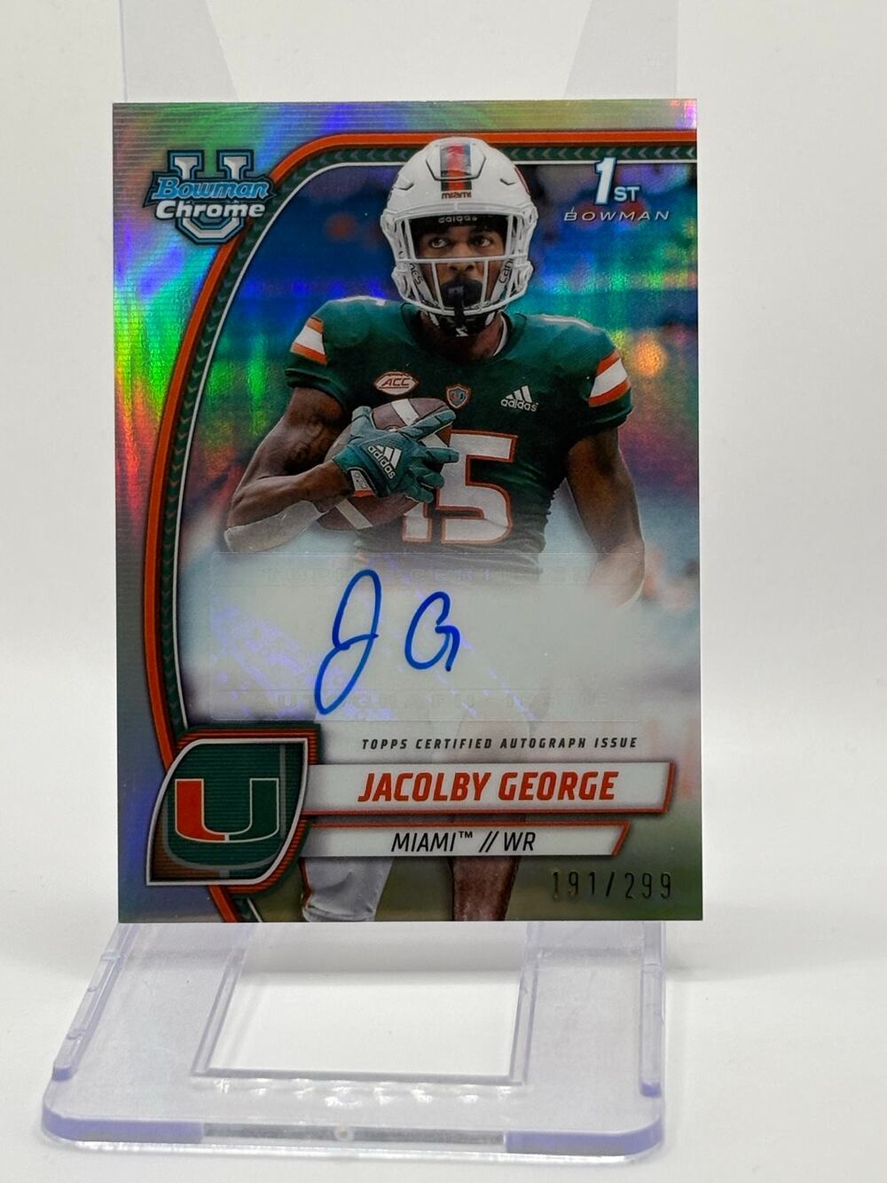 2024 Bowman Chrome University Jacolby George 1st Refractor Auto 191/299 SP Miami